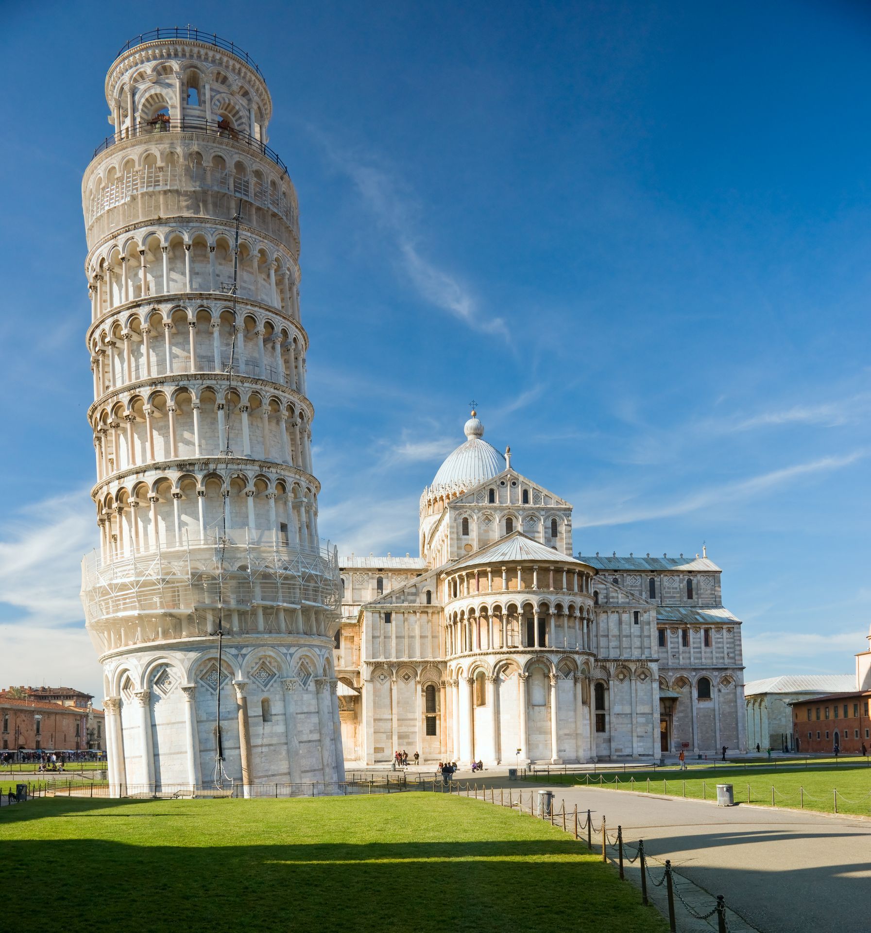 Pisa, Piazza dei miracoli, with the Basilica and the leaning tower. Shot with polarizer filter.