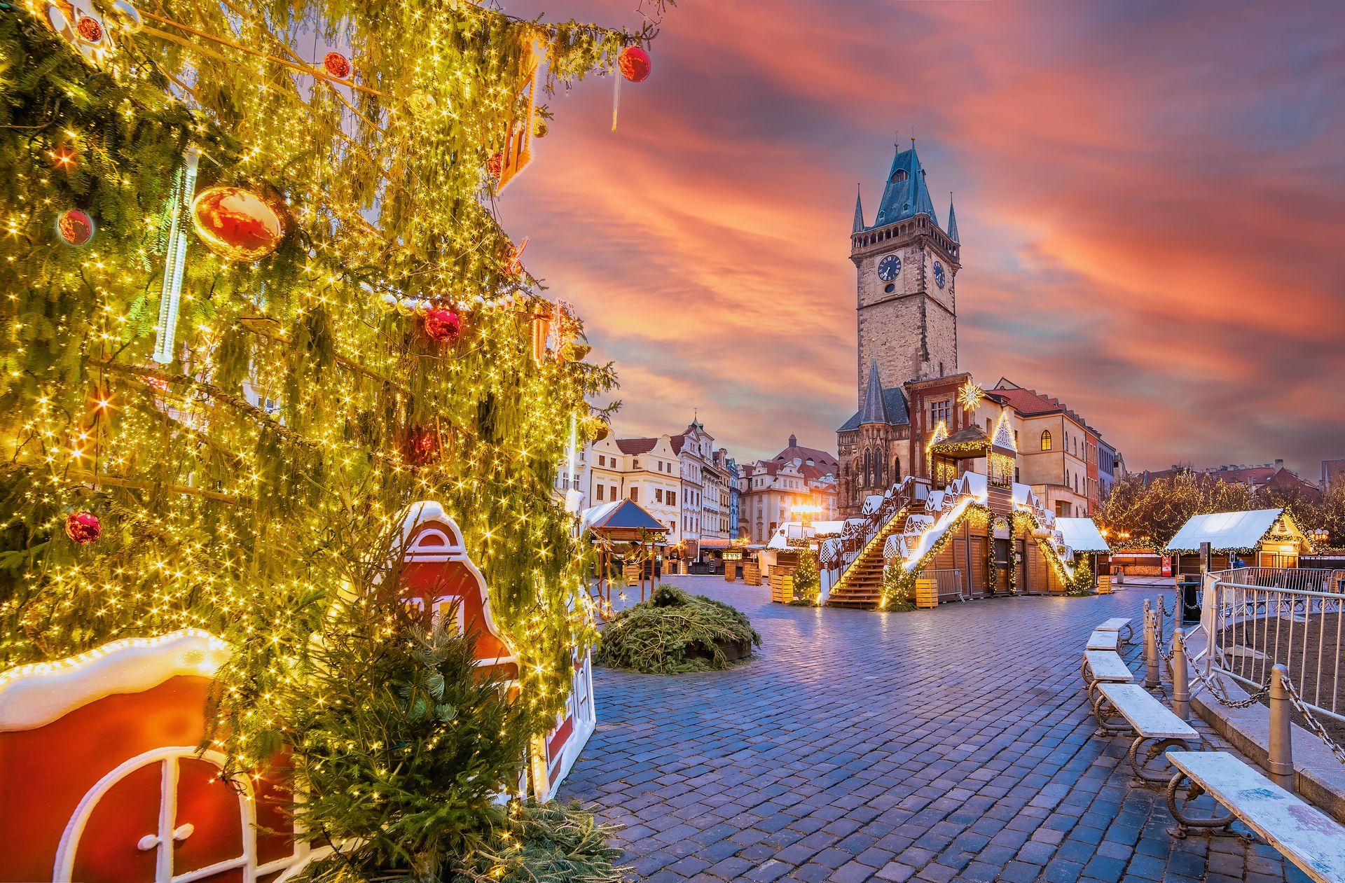 Beautiful Christmas market in the winter holiday, in Prague, Europe
