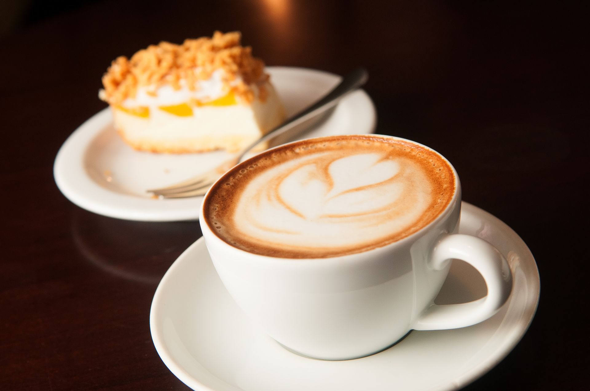 cappuccino cup with cake