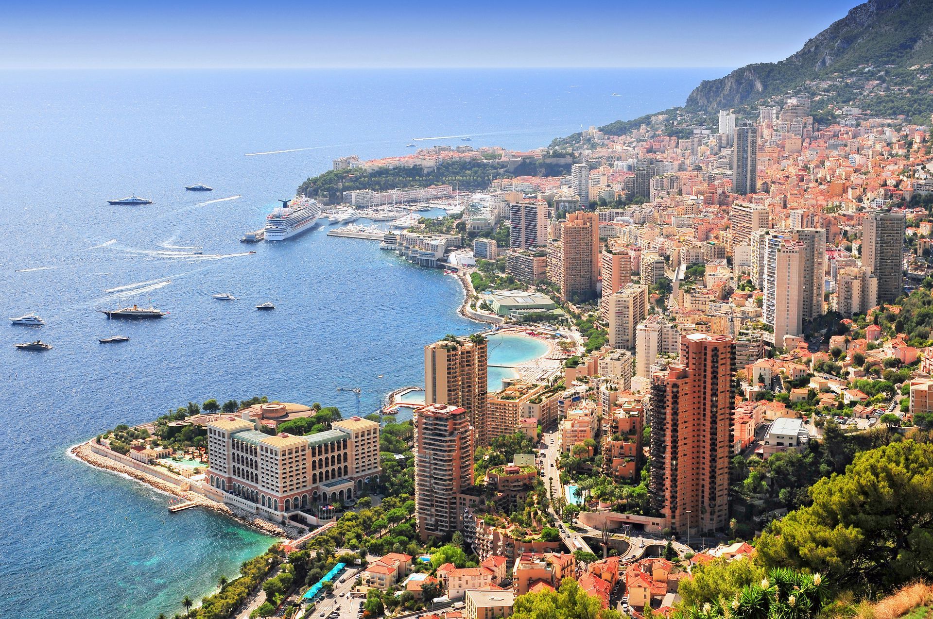 Elevated view over the city, Monte Carlo, Monaco, Cote d'Azur, Europe.