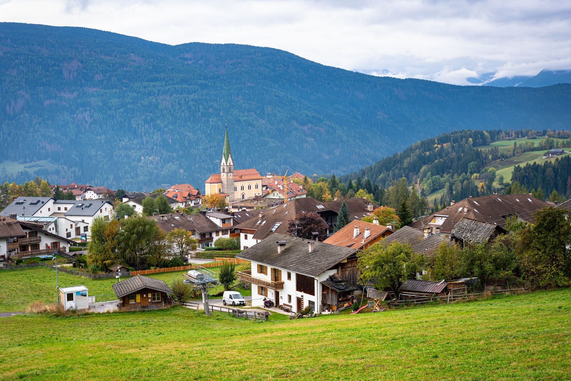 Scenic view of the village of Terenten (Italian: Terento) in Puster Valley of South-Tyrol, Italy.