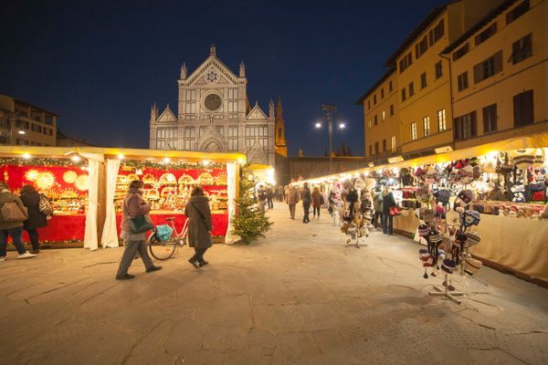 Italia,Toscana,Firenze,piazza Santa Croce, mercatino di Natale