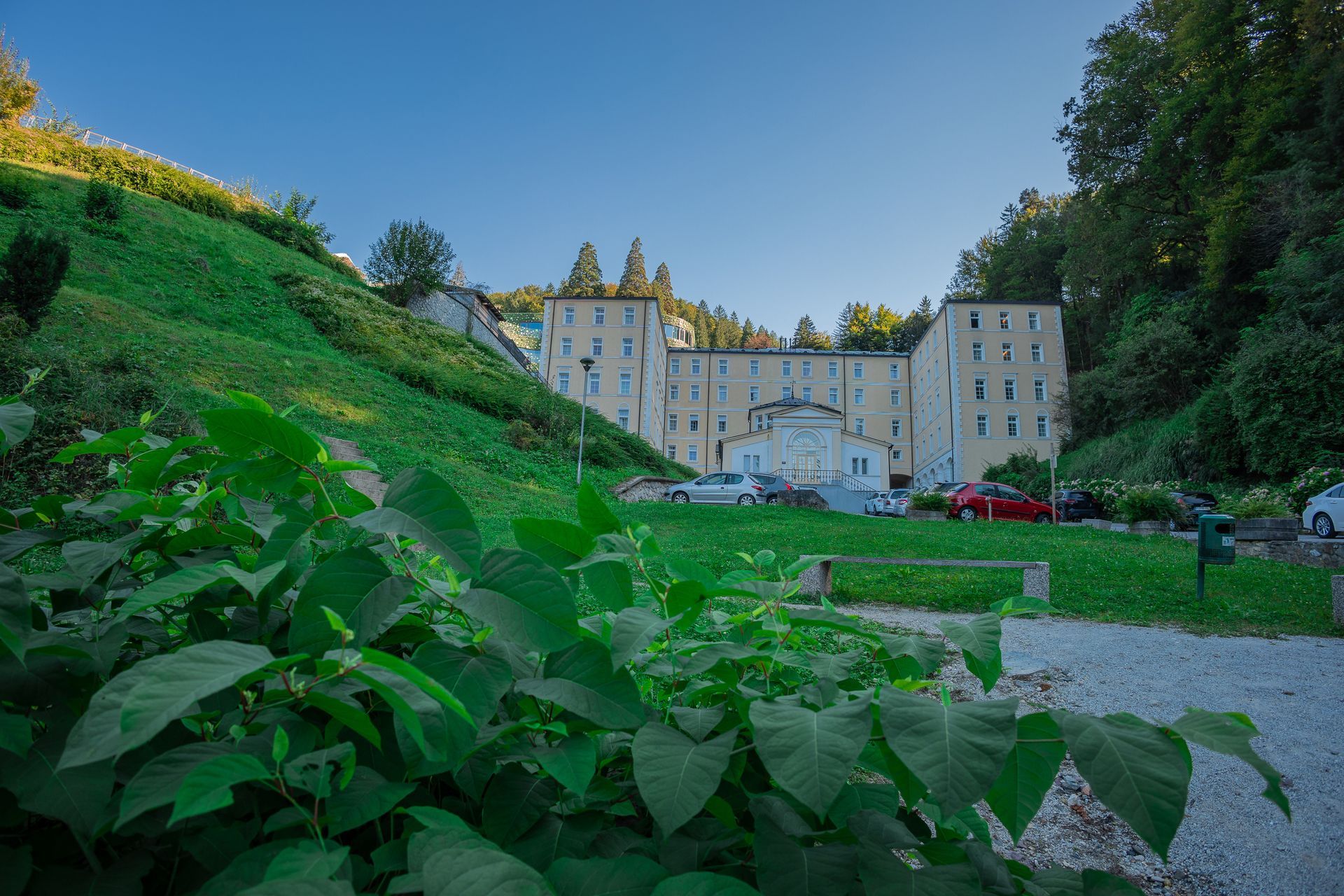 Outside view of rimske terme resort, close to Rimske toplice village in central slovenia. Beautiful old house with spa center.