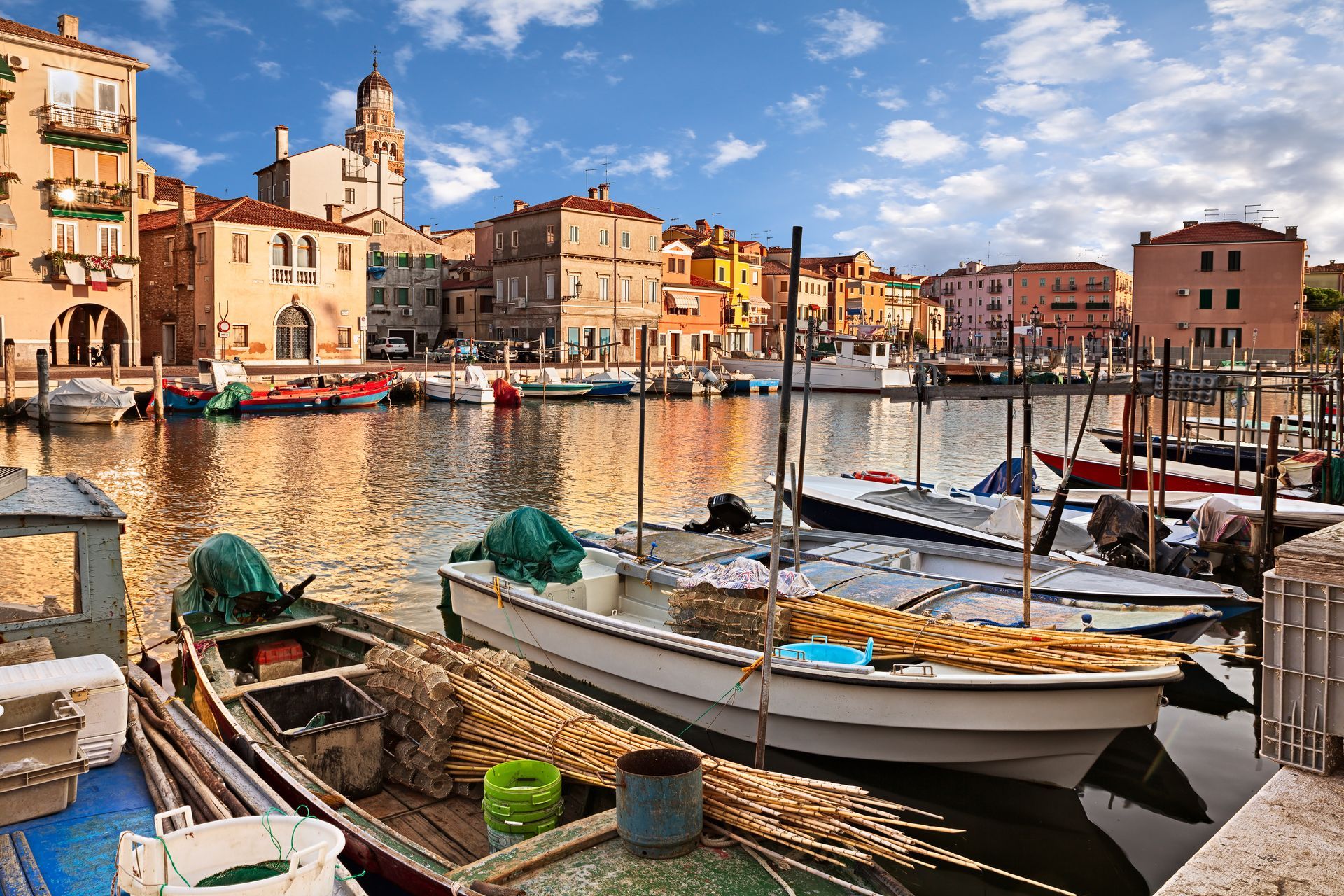 Chioggia, Venice, Italy: waterway in the old town with fishing boats