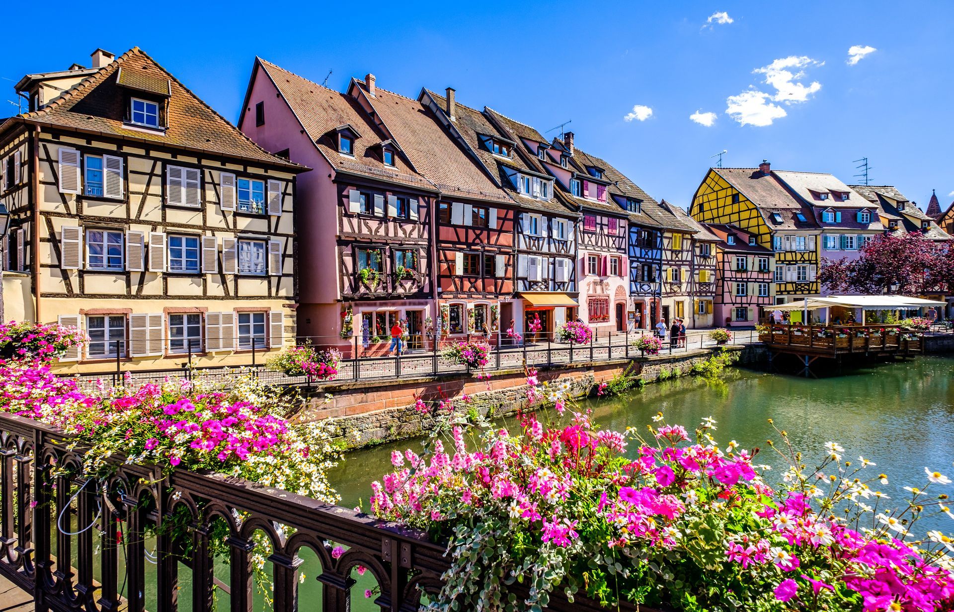 famous old town with historic halftimbered facades in colmar - france