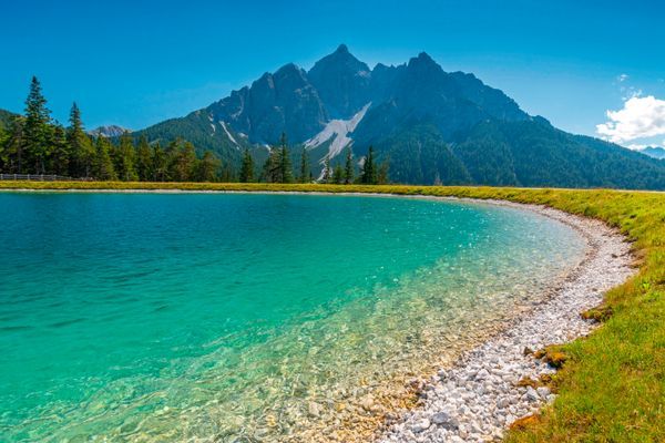 One of the man made lakes near Serles Park next to the mountain station, Mieders, Austria.